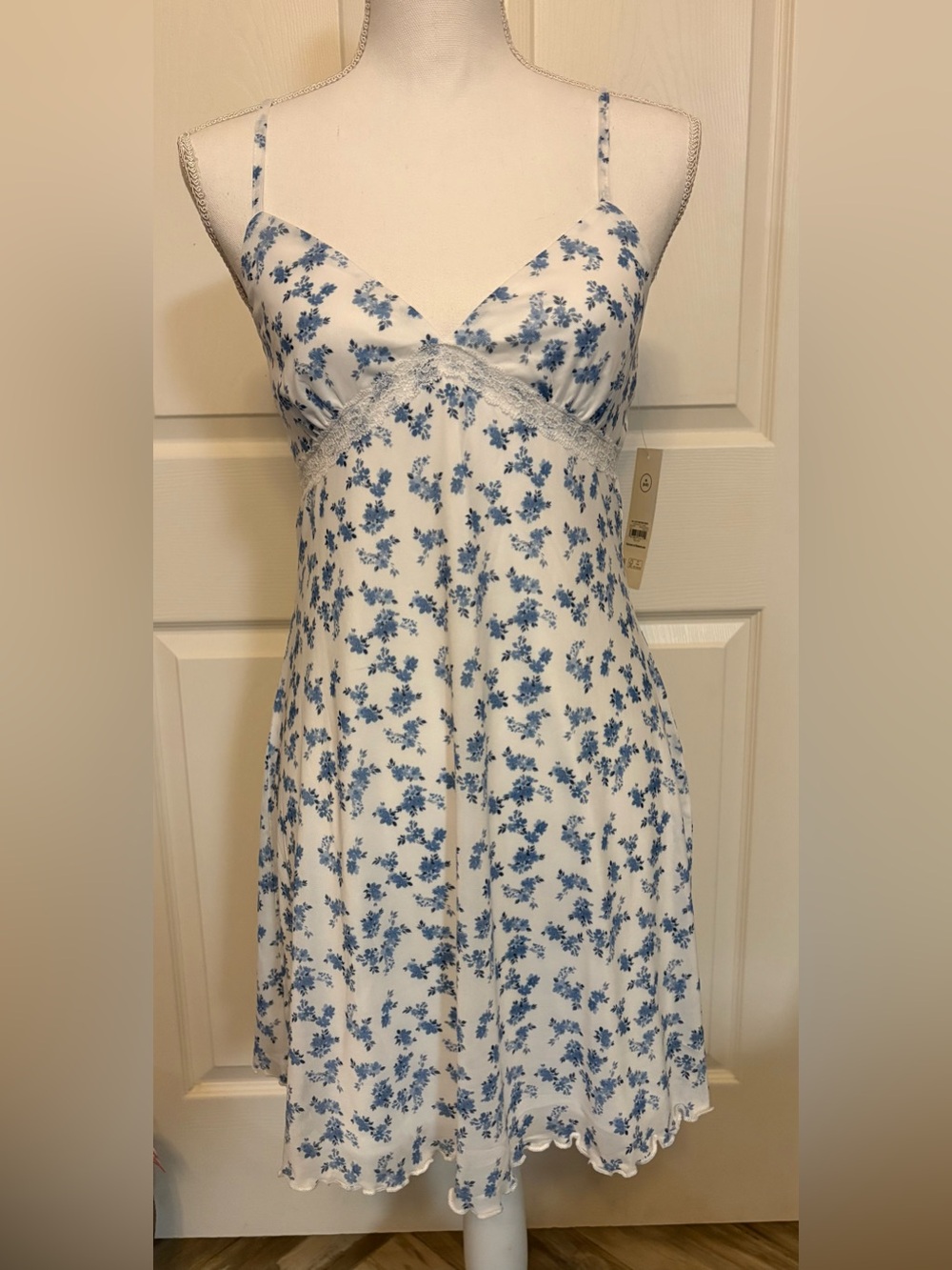 No Boundaries White Mini Dress with Blue Floral Print